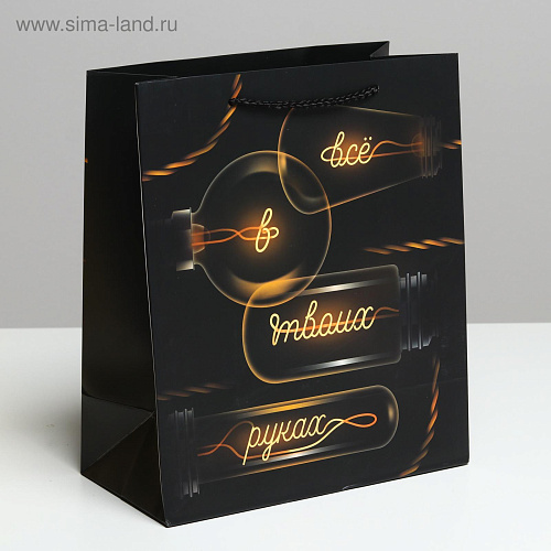 Чёрный подарочный пакет Сима-Ленд «Все в твоих руках» 4733844 (27×23×11,5 см)