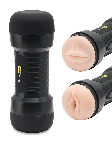 Телесный двусторонний мастурбатор Pornhub Double Down «вагина и ротик» 95702