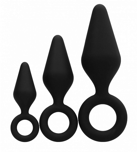 Набор из 3 анальных пробок чёрного цвета Shots Media BV Silicone Butt Plug Set FST008BLK
