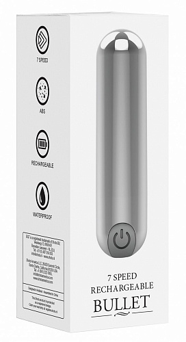Серебристая перезаряжаемая вибропуля Shots Media BV 7 Speed Rechargeable Bullet BGT006SIL (7,7 см)