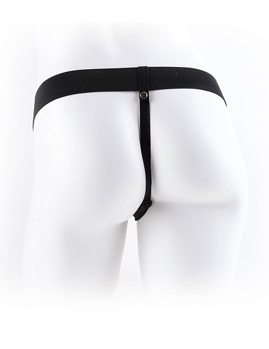 Полый страпон телесного цвета с креплением на чёрных ремешках Pipedream Vibrating Hollow Strap-On with Balls PD3376-21