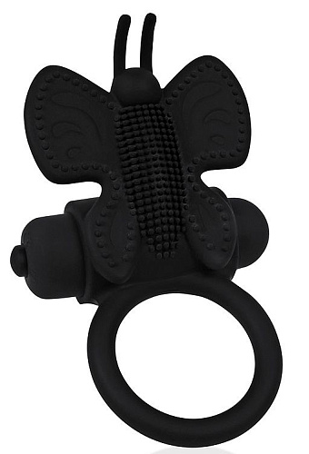 Чёрное эрекционное виброкольцо-бабочка Bior toys SEM-55207