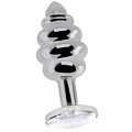 Серебристая ребристая анальная пробка с прозрачным кристаллом Shots Media BV RIC019SIL (9,2 см)