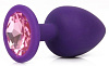 Фиолетовая анальная пробка с розовым кристаллом Bior toys SF-70702-02 (9,5 см)