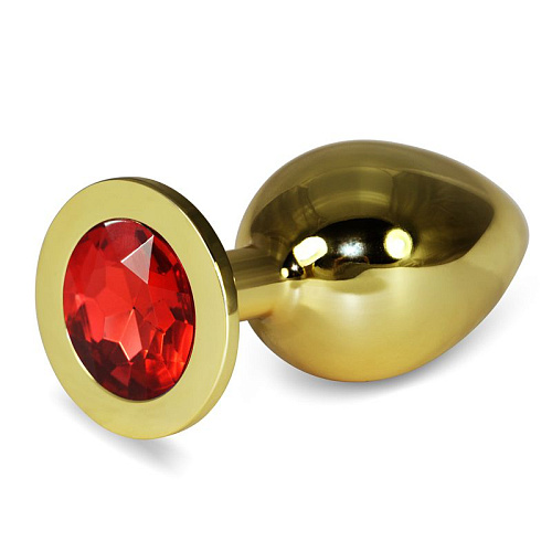 Анальная пробка с красным камнем Lovetoy Butt Plug Gold Large RO-GL04 (10,1 см)