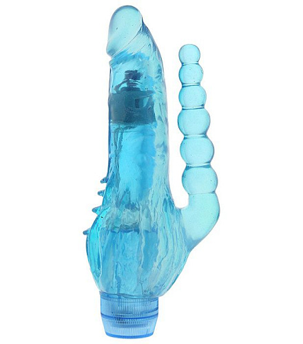 Голубой вибратор с анальным хвостом и шипами Dream Toys JELLY JOY CRYSTAL COX 310032 (19 см)