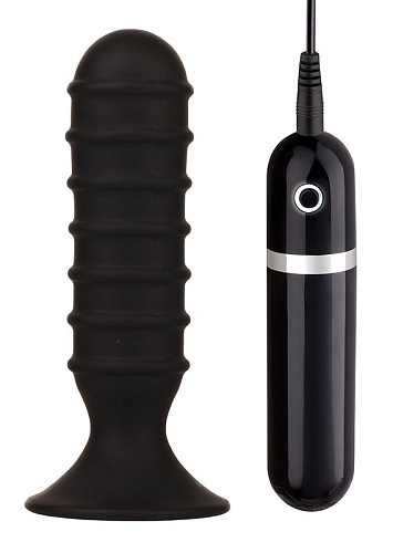 Чёрный вибромассажёр для анальной стимуляции Dream Toys MENZSTUFF RIBBED TORPEDO 20721 (13 см)