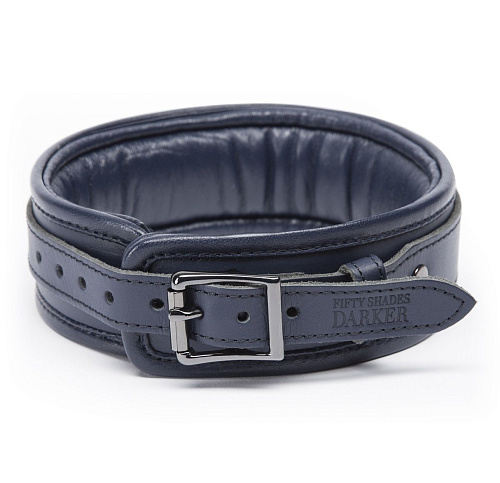 Тёмно-синий кожаный ошейник с поводком Fifty Shades of Grey DARKER LIMITED COLLECTION COLLAR CHAIN FS-65095