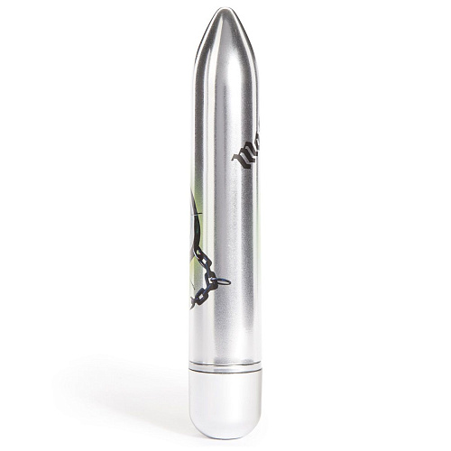 Серебряный вибратор с принтом Motorhead Overkill 7 Function Power Vibrator 58631 (18 см)