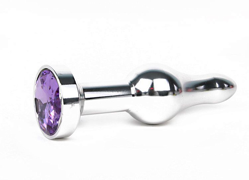 Удлиненная шарикообразная серебристая анальная втулка с сиреневым кристаллом Anal Jewelry Plug ZSLV-15 (10,3 см)