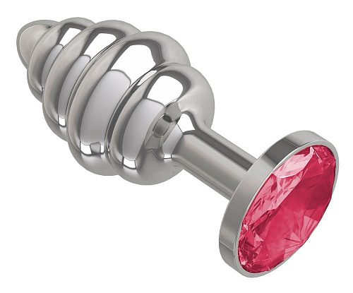 Серебристая пробка с рёбрышками и малиновым кристаллом Сумерки богов 515-02 crimson-DD (7 см)