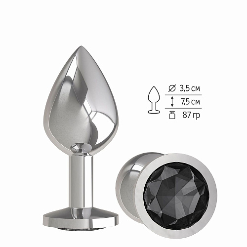 Серебристая средняя пробка с чёрным кристаллом Сумерки богов 523-09 black-DD (8,5 см)