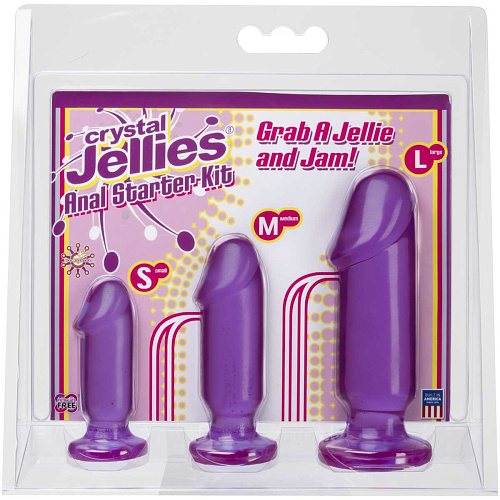 Набор из трёх фиолетовых анальных фаллоимитаторов Doc Johnson Crystal Jellies Anal Starter Kit 0283-22-CD