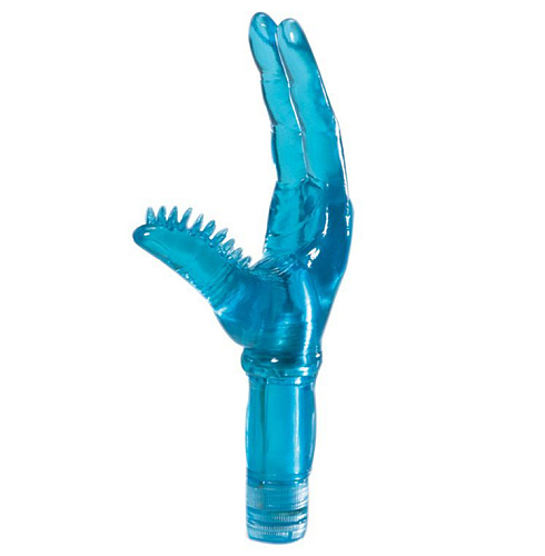 Голубой вибратор в форме трёхпалой руки NMC TWO FINGER JUICY JUNKY 110939