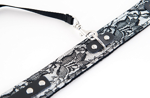 Серебристо-чёрный кружевной ошейник ToyFa 713001