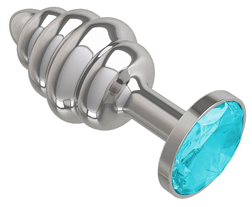 Серебристая пробка с рёбрышками и голубым кристаллом Сумерки богов 515-05 aqua-DD (7 см)