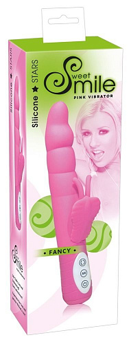 Розовый вибратор со стимулятором «бабочка» Orion 0571580 (24 см)