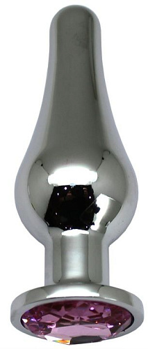 Серебристая анальная пробка с розовым кристаллом Eroticon P3407M-12 (13 см)