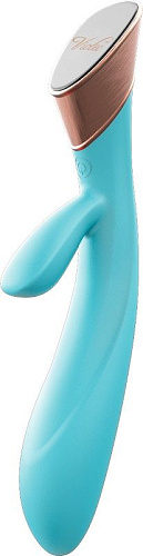 Голубой вибратор с клиторальным отростком Viotec BLOSSOM 1808B1 (22 см)