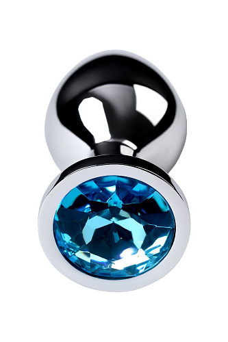 Серебристая конусовидная анальная пробка с голубым кристаллом ToyFa 717002-14 (8 см)