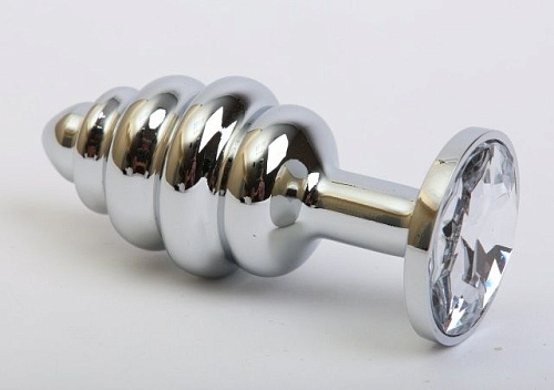 Серебристая фигурная пробка с прозрачным стразом 4sexdreaM 47144-4 (8 см)