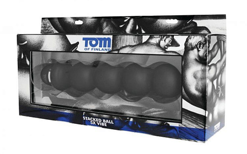 Чёрный анальный вибромассажёр XR Brands Tom of Finland Stacked Ball 5 Mode Vibe TF1911 (24 см)