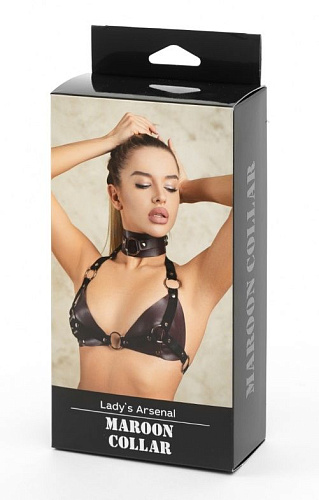 Бордовый широкий ошейник с кольцом БДСМ арсенал Ladys Arsenal 67008ars
