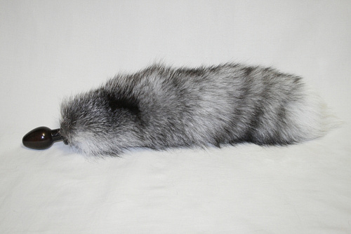 Анальная пробка чёрного цвета с серым лисьим хвостиком Wild Lust BF60black/grey