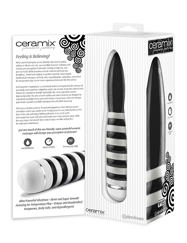 Керамический вибромассажёр в чёрно-белую полоску Pipedream PD4912-00 (24 см)