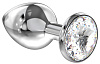 Большая серебристая анальная пробка с прозрачным кристаллом Lola toys Diamond Clear Sparkle Large 4010-01Lola (8 см)
