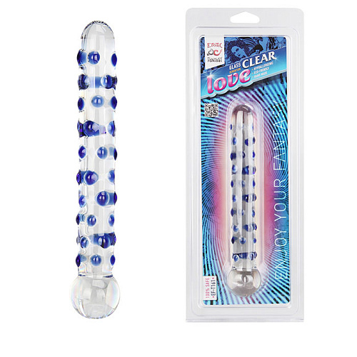 Стеклянный прозрачный фаллос с массажными точками синего цвета Erotic Fantasy Clear Love EF-T161