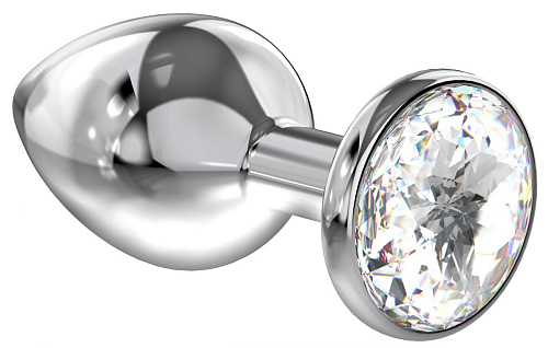 Большая серебристая анальная пробка с прозрачным кристаллом Lola toys Diamond Clear Sparkle Large 4010-01Lola (8 см)