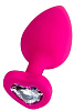 Розовая анальная втулка с прозрачным кристаллом ToyFa Diamond Heart 357027 (9,5 см)