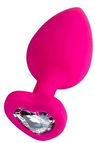 Розовая анальная втулка с прозрачным кристаллом ToyFa Diamond Heart 357027 (9,5 см)