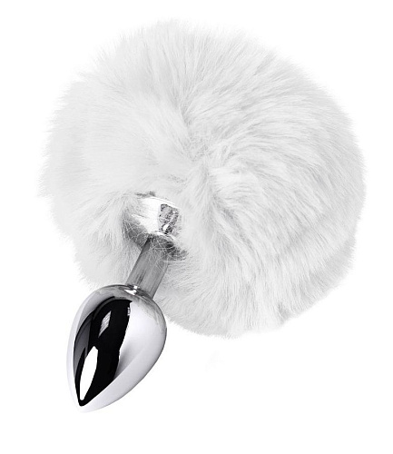 Серебристая анальная втулка с белым хвостиком ToyFa Metal 712025-10