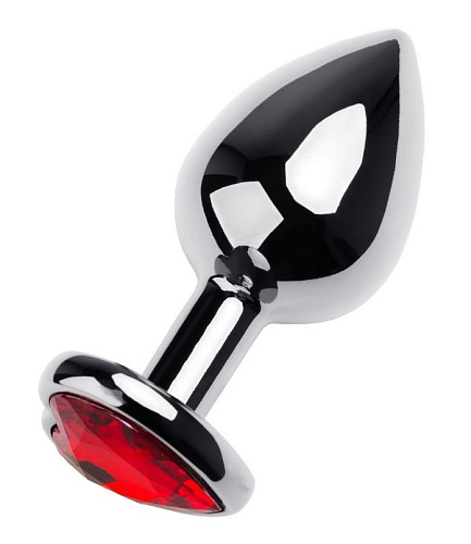 Серебристая коническая анальная пробка с красным кристаллом ToyFa 717016-129 (7,5 см)