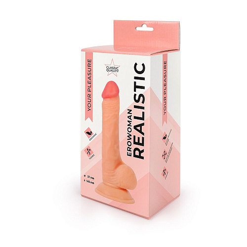 Реалистичный фаллоимитатор телесного цвета с мошонкой на присоске Bior toys Erowoman ER-30065