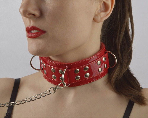 Красный лаковый ошейник с меховой подкладкой Sitabella 5014-20