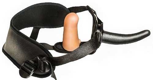 Женский страпон чёрного цвета с вагинальной пробкой LOVETOY (А-Полимер) Woman Strap 837303 (12 см)