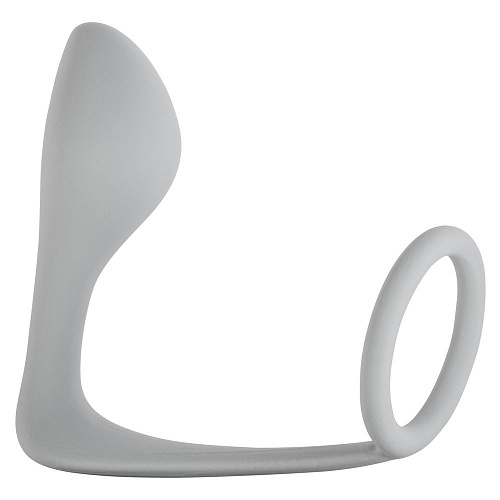 Серое эрекционное кольцо с анальной пробкой Lola toys Button Anal Plug 4216-02Lola