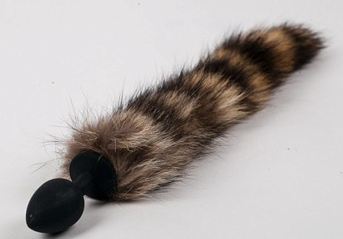 Чёрная силиконовая анальная пробка с полосатым хвостом 4sexdreaM 47166