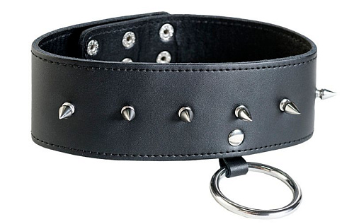 Чёрный кожаный ошейник с шипами ToyFa 703001