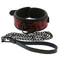 Красно-чёрный ошейник с поводком Dream Toys COLLAR LEASH 21534