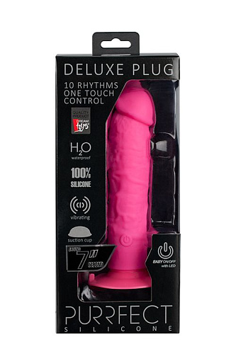 Розовый вибратор-реалистик на присоске Dream Toys PURRFECT SILICONE ONE TOUCH 21261 (20 см)
