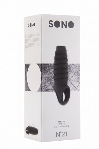 Чёрная насадка на пенис с открытой головкой Shots Media BV SONO №21 SON021BLK