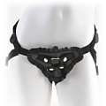 Чёрные женские трусики с рюшами для крепления страпона Pipedream Leather Lovers Harness PD3472-23