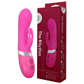 Розовый вибромассажёр с загнутой головкой и клиторальным стимулятором Seven Creations THE RHYTHM DUAL MOTOR VIBE 2414-17-E13_LPR-BX (16 см)