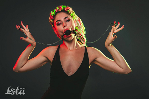 Чёрный силиконовый кляп-шар с зажимами на соски Lola toys Hentai 1150-01lola