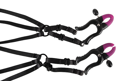 Декоративный бюстгальтер чёрного цвета с зажимами на соски Orion Bra with silicone nipple clamps 0515337