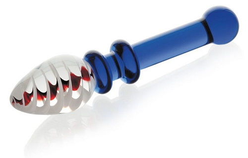 Стеклянный фаллоимитатор с синей ручкой Sexus Glass 912193